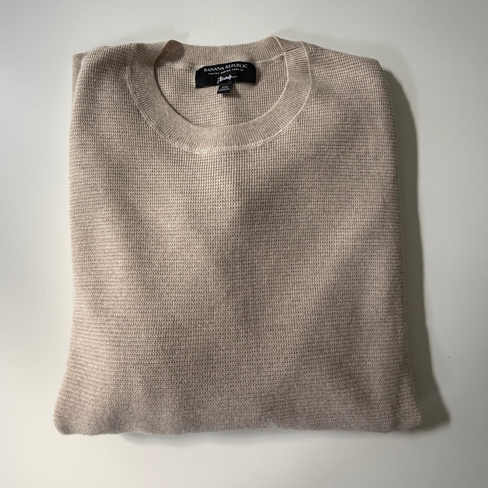 Banana Republic Men's Italian Merino Beige Crewneck Sweater - Size XXL